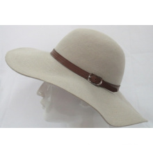 Las niñas de moda de lana de fieltro Fedora sombrero con sombrero de cuero (f-070007)